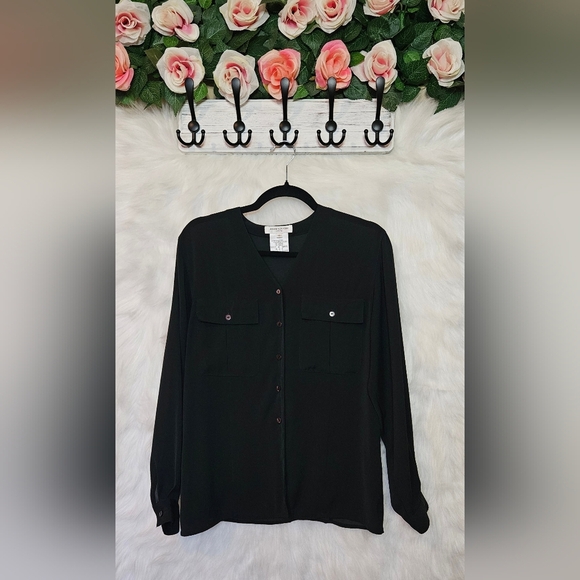 Jones New York Petite Classic Sheer Button Up Blouse - Picture 1 of 8